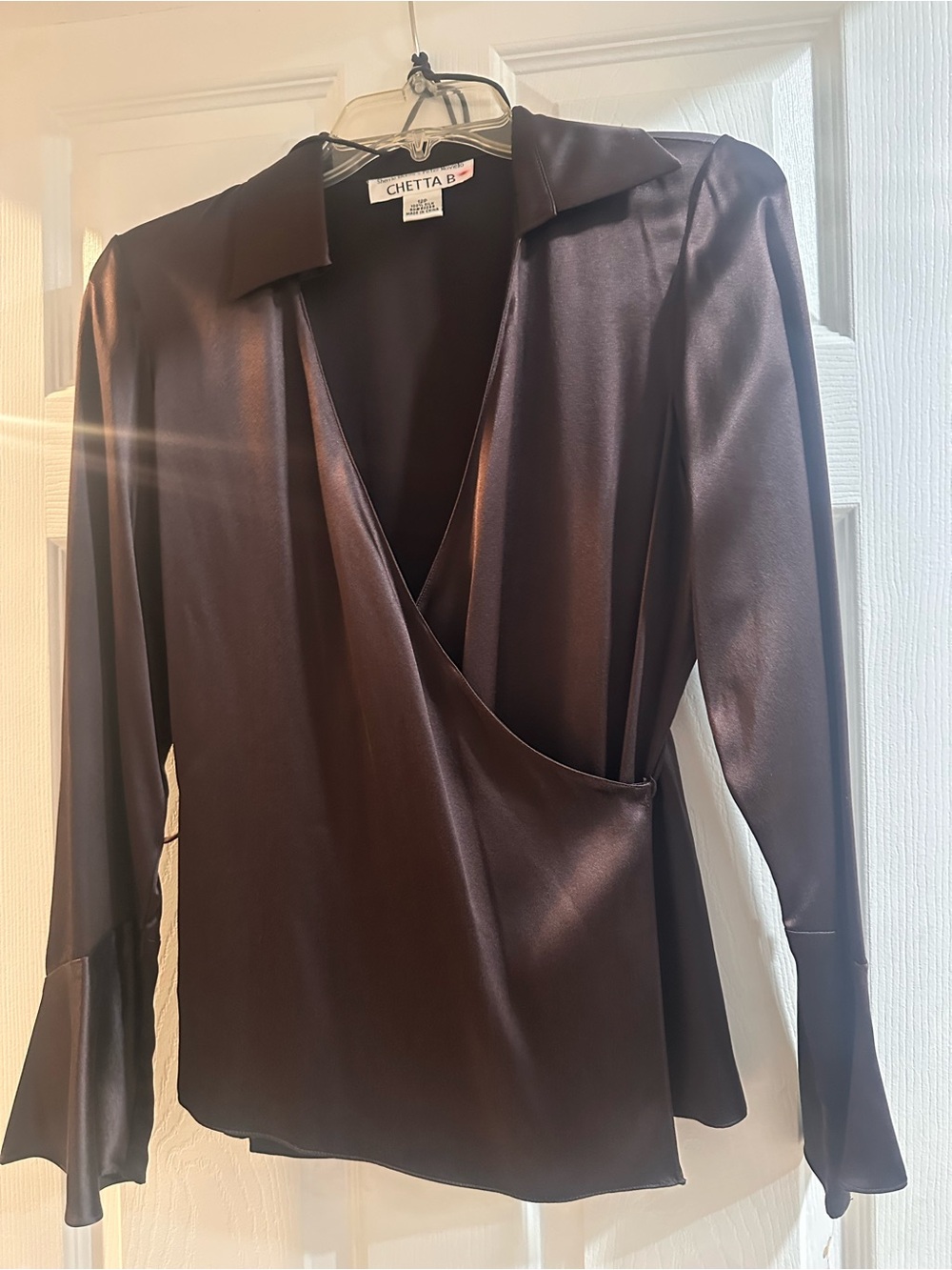 Chetta B Women's Brown Silk Wrap Blouse